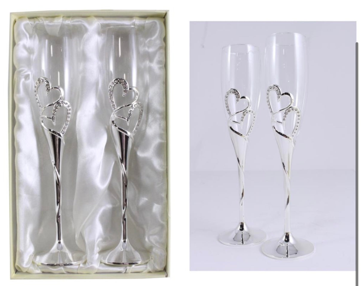 Interlocking Hearts Wedding Champagne Glasses