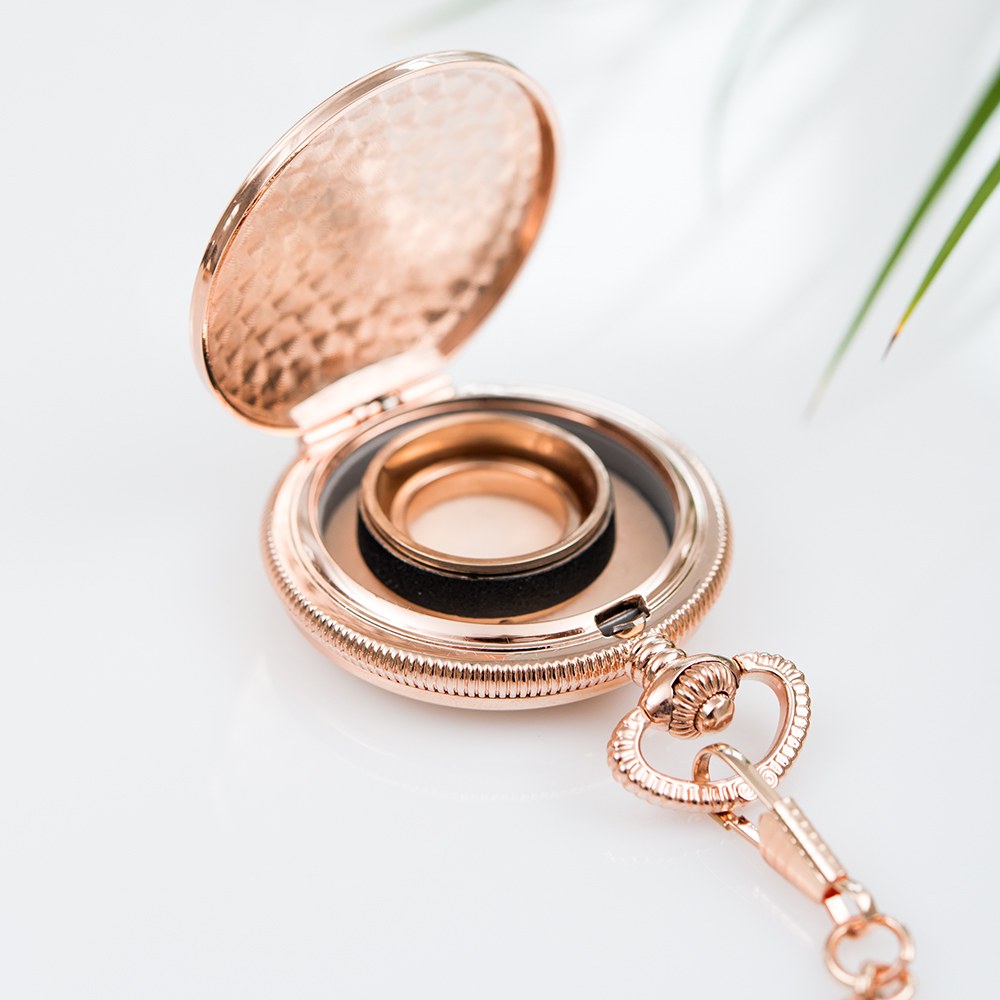 Rose Gold Pocket Wedding Ring Holder With Chain