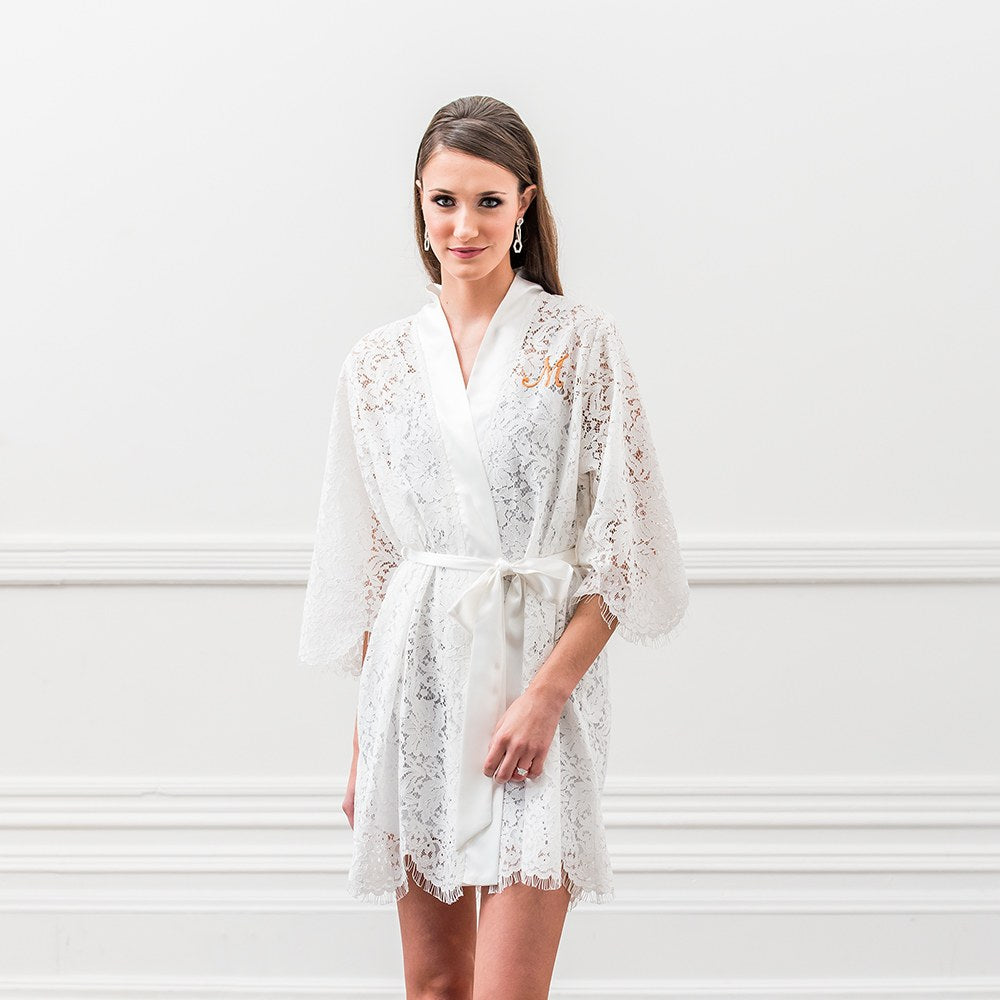Lace Bridal Wedding Robe - White cadeauxnicnac Lace Bridal Wedding Robe - White cadeauxnicnac