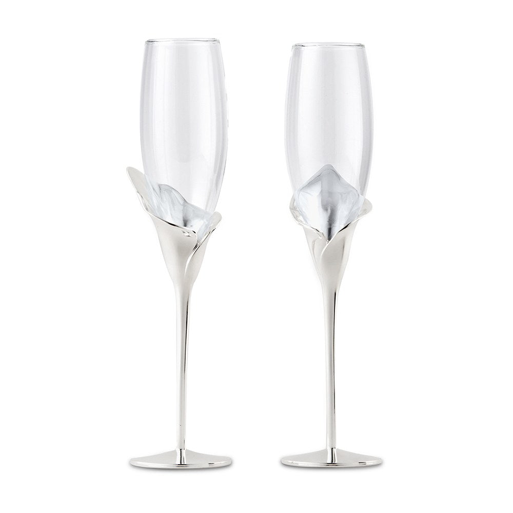 Silver Calla Lily Stemmed Wedding Champagne Flutes