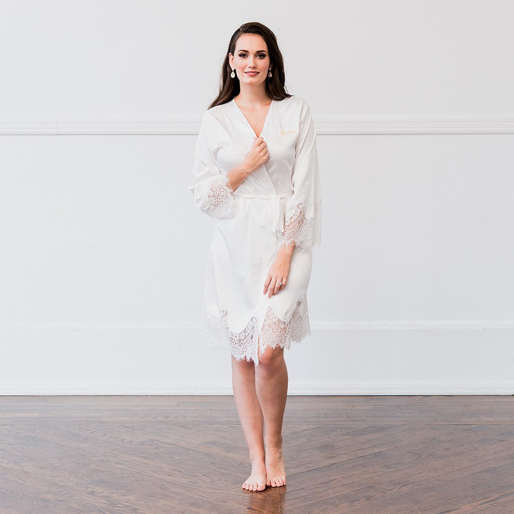 White Silky & Lace Kimono Robe