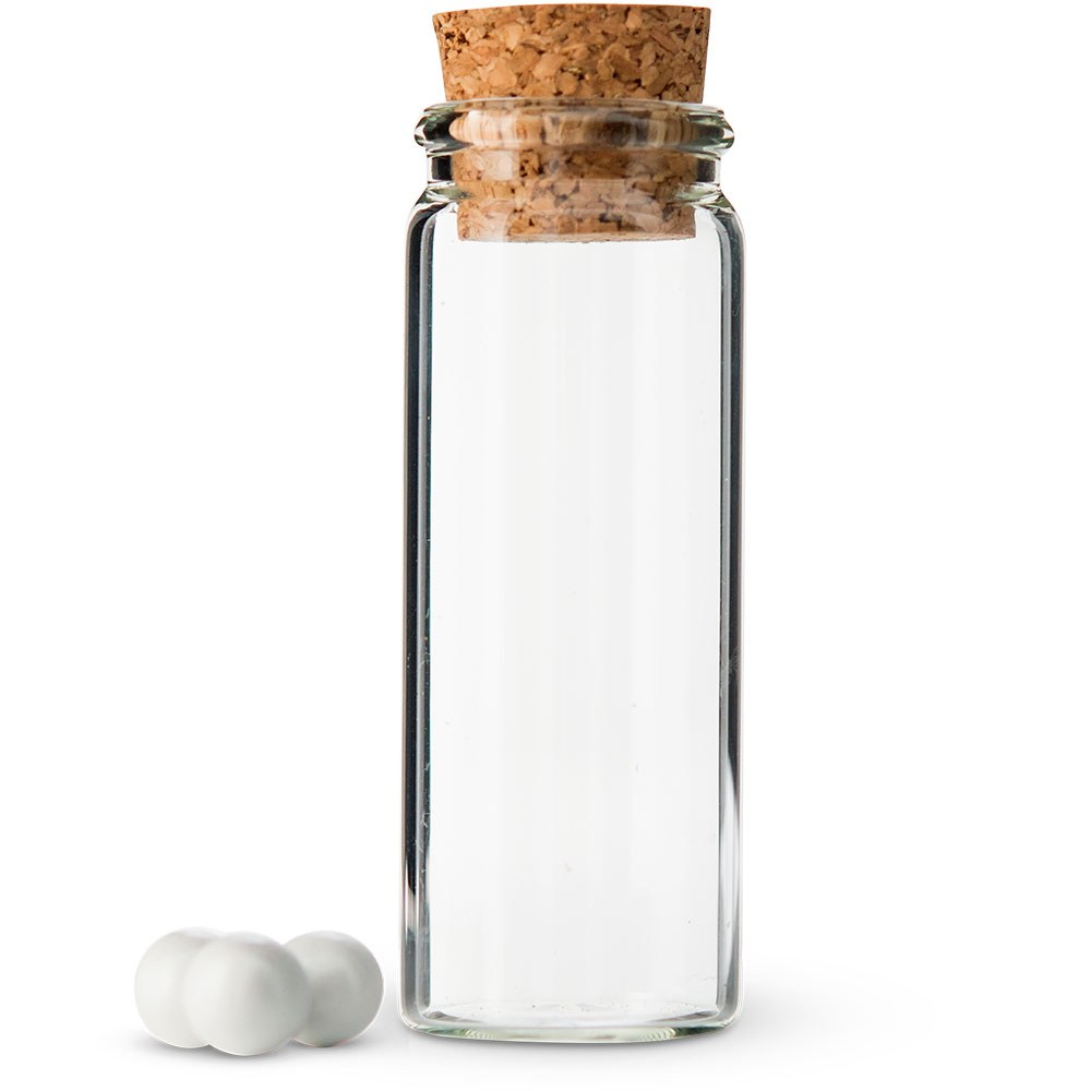 Petite bouteille en verre avec faveur de mariage de bouchon de liège