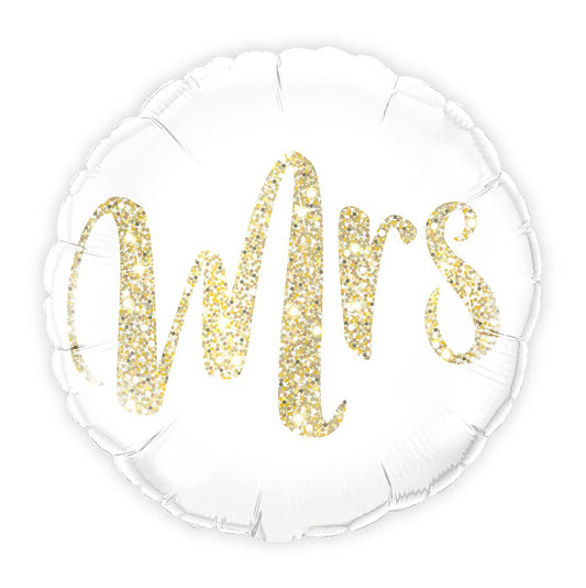 White With Gold Mrs. Glitter Balloon