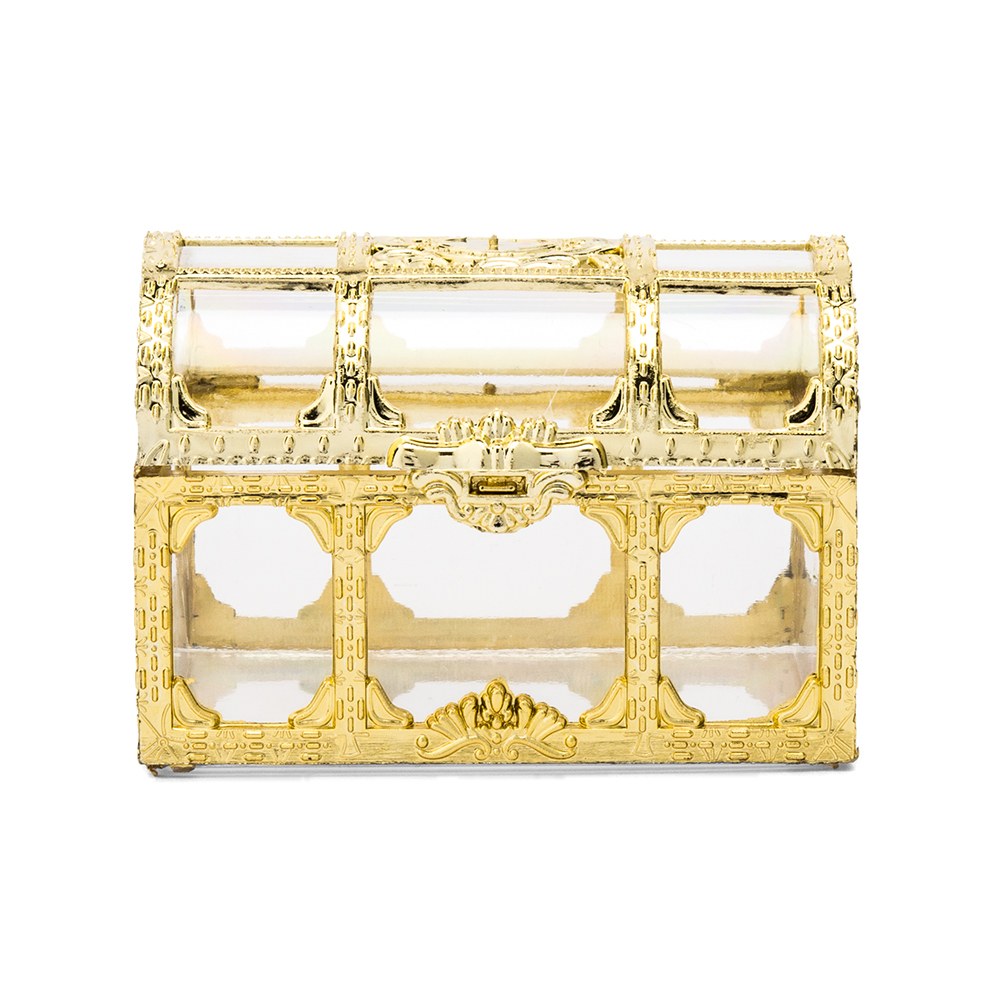 Small Clear Plastic Wedding Favour Container - Gold Treasure Chest