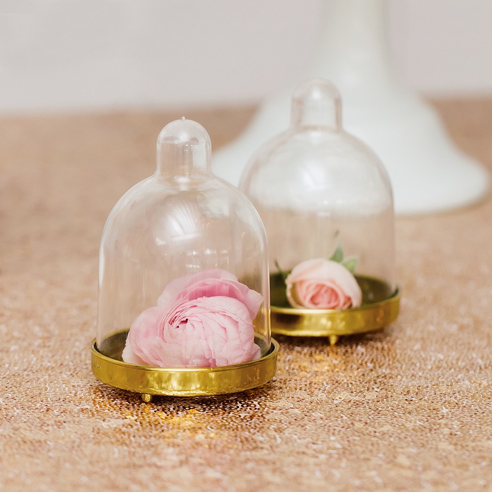 Small Clear Plastic Wedding Favour Container - Dome With Gold Bottom