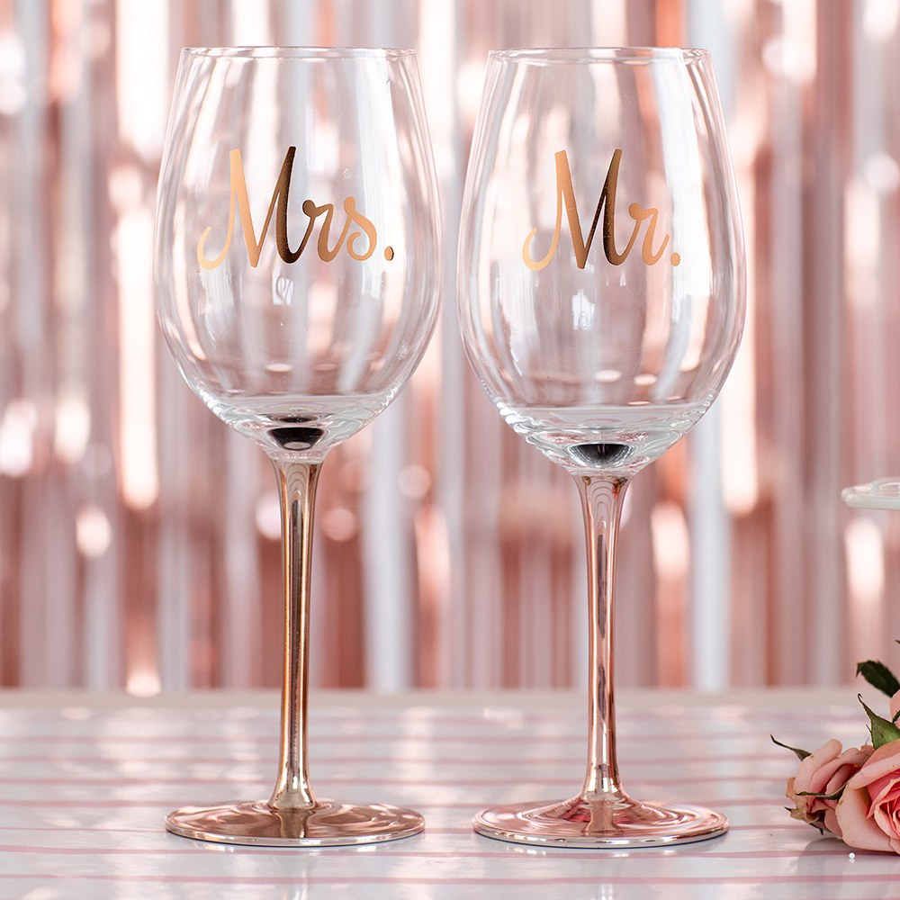 Rose Gold Stemmed 18 Oz. Wine Glass - Mrs.