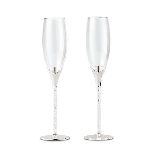 Wedding Champagne Glasses With Glass Gems In Stem