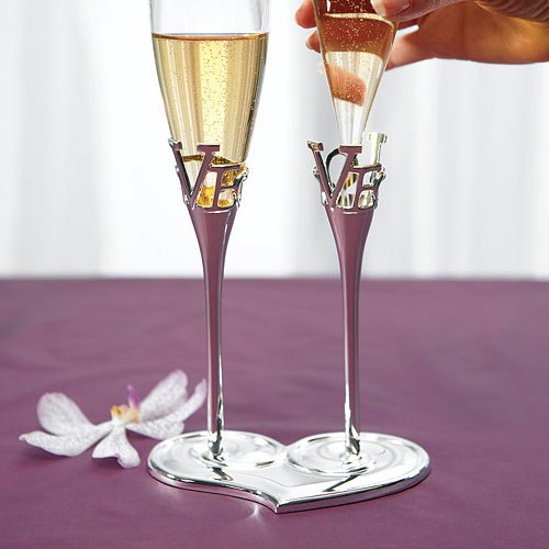 Silver Love Stem Wedding Champagne Glass Holder