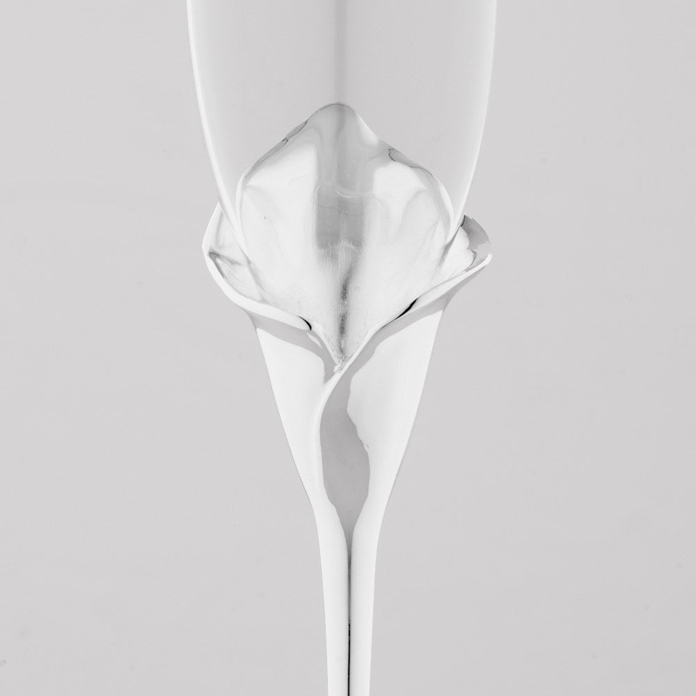 Silver Calla Lily Stemmed Wedding Champagne Flutes