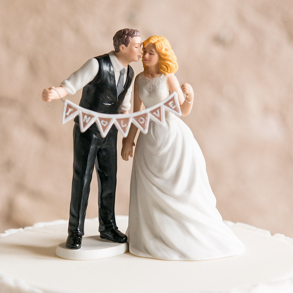 Porcelain Wedding Cake Topper With Pennant Sign