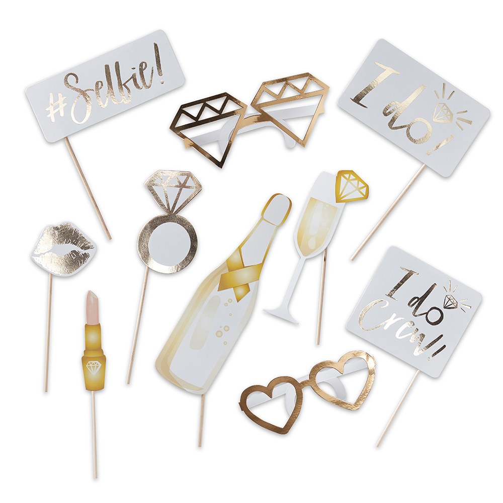 Fun Wedding Photo Booth Props On A Stick - Gold Foil