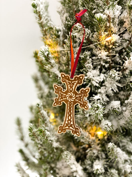 Engraved Wooden Cross ornament